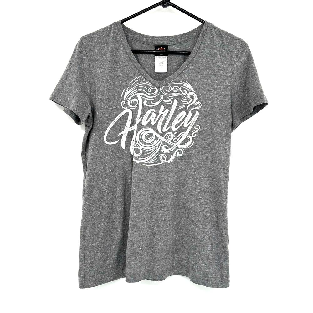 Harley Davidson Size Medium Short Sleeve Gray T-Shirt Tifton GA‎ V Neck Graphic